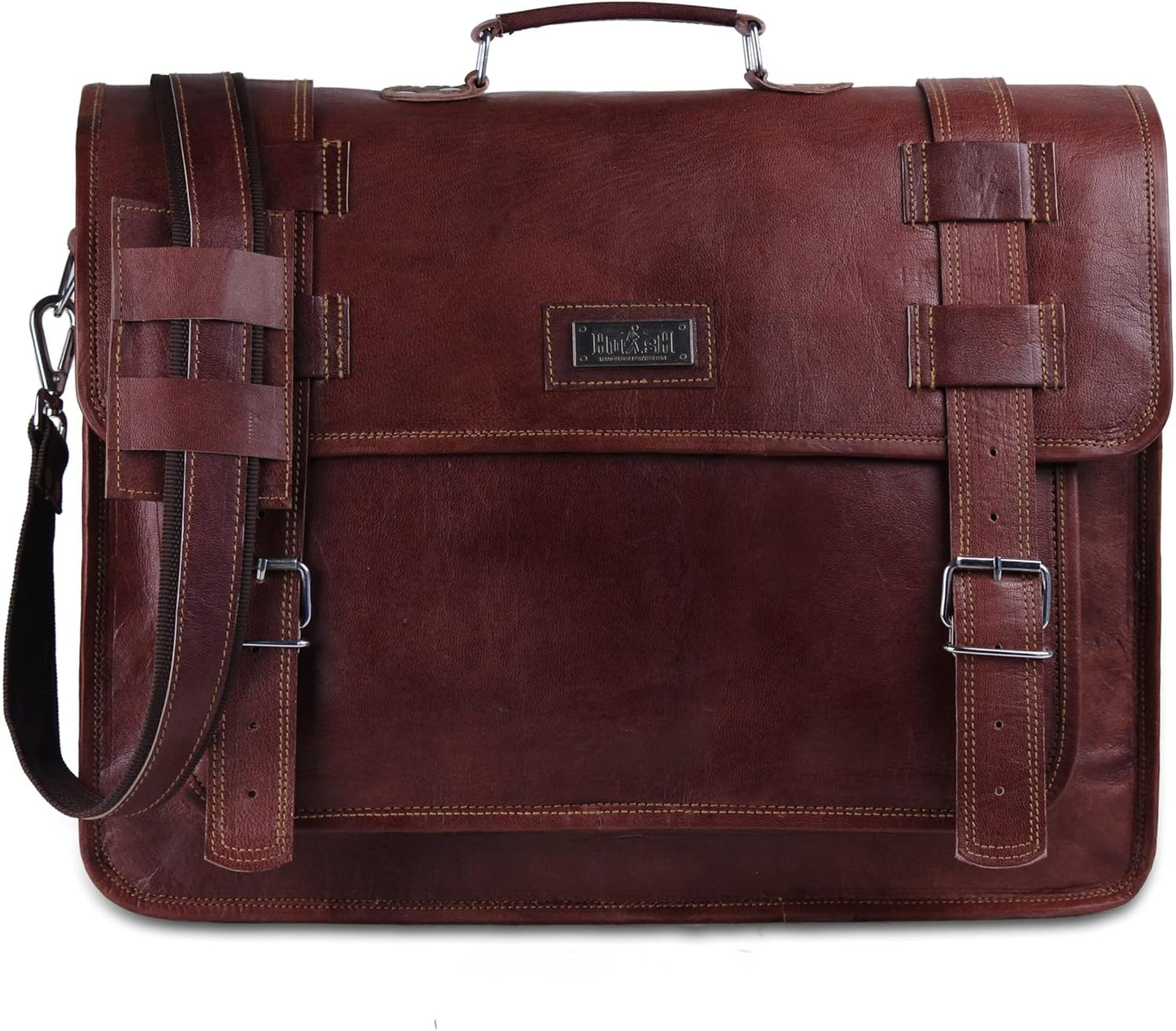 Convertible Leather laptop bag 18 inch and backpack for men – Vintage Full Grain Leather satchel for men – Genuine Leather briefcase for Business – Brown Leather computer bag with rustic look