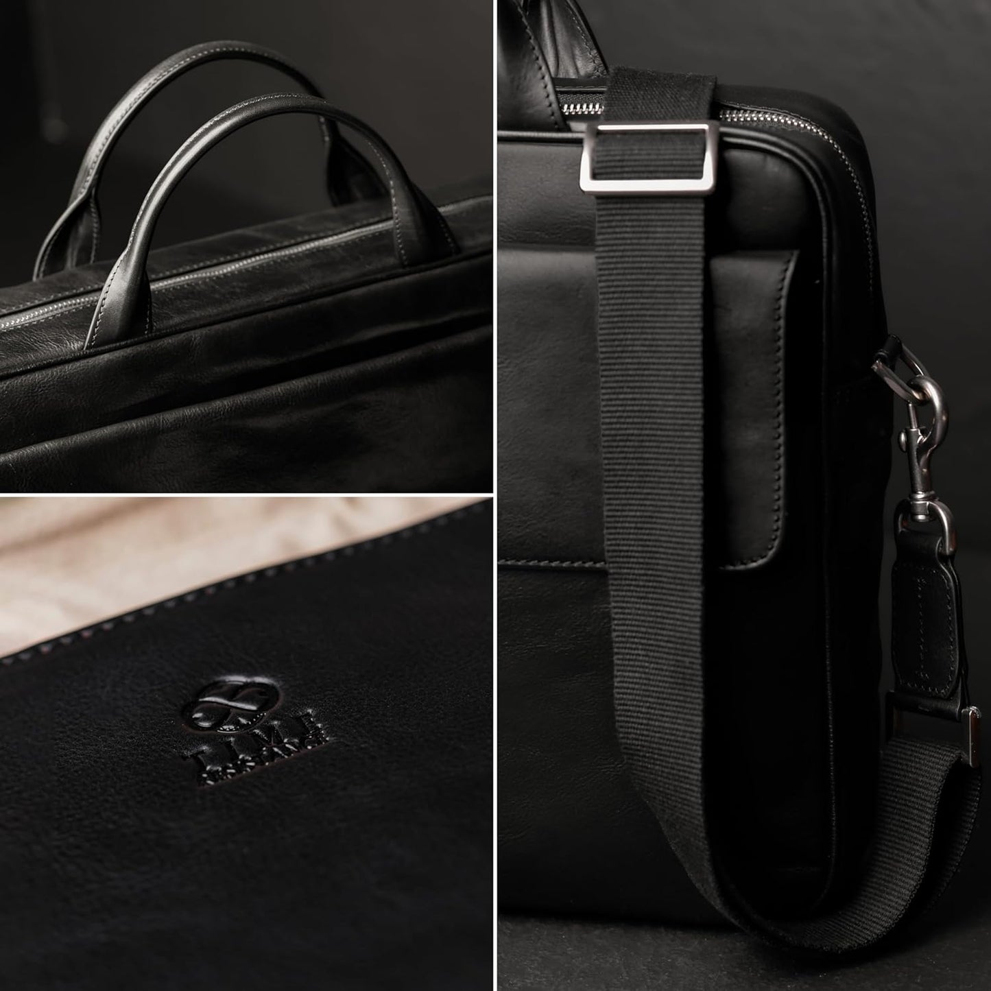 Time Resistance Leather Briefcase - Italian Handmade Leather Laptop Bag - Handbag for Men - Professional Computer Case