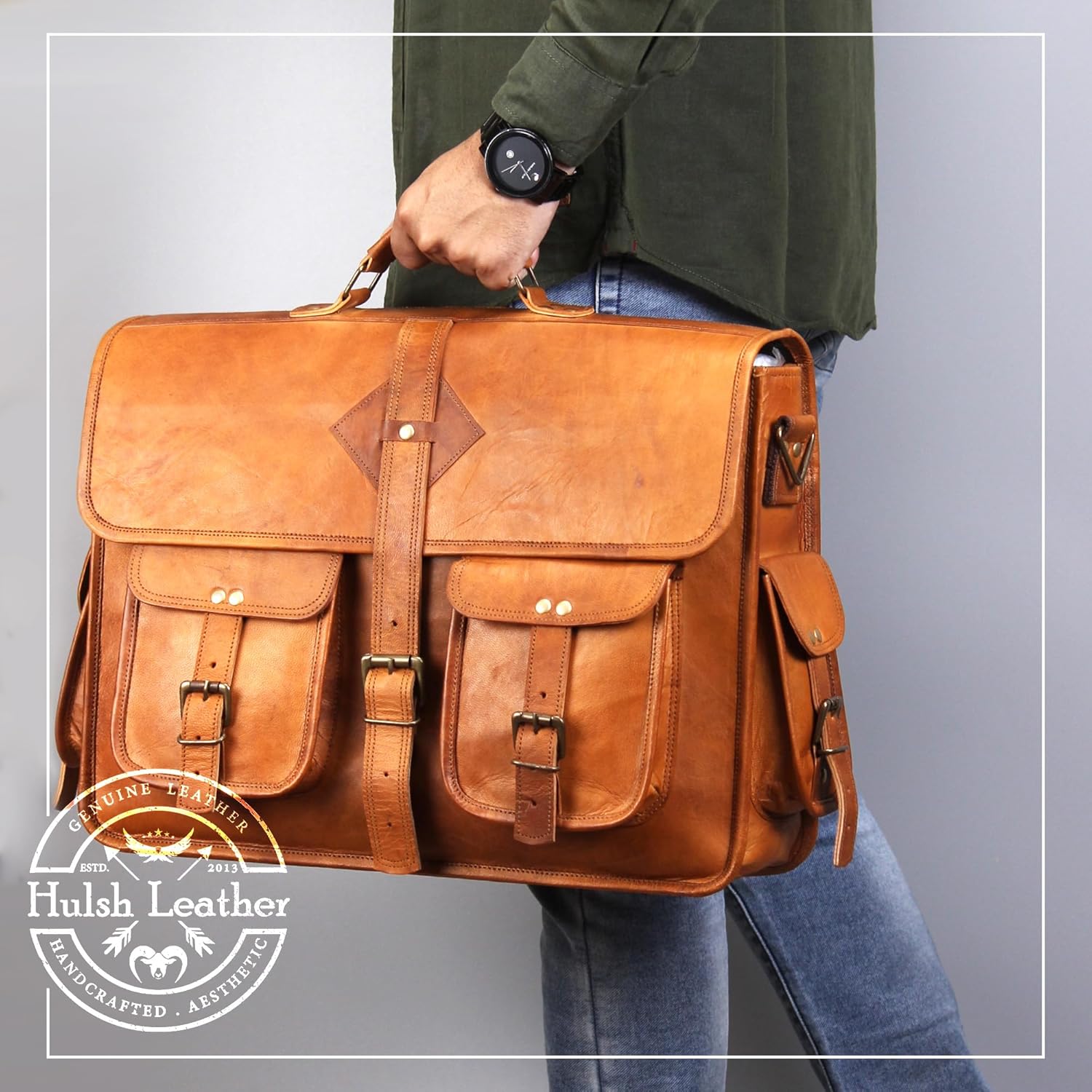 Vintage Leather Laptop Bag for Men Full Grain Large Leather Messenger bag for men 18 inches with