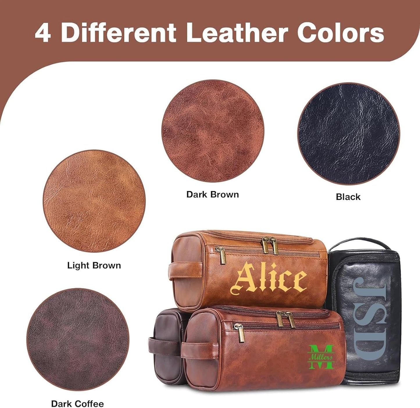 BLEGGEIT Personalized Leather Toiletry Bag For Men with Hook, Groomsmen Gifts Travel Bag UV Printing Name Monogram PU Leather Gift Anniversary Gift For Him Husband Father Leather Dopp Kit