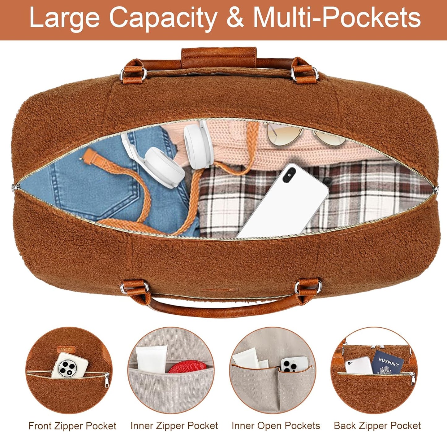 Weekender Bag for Women, Travel Duffel Bag Carry On Overnight Bag with Shoe Compartment Large Nylon Travel Weekend Tote Bag