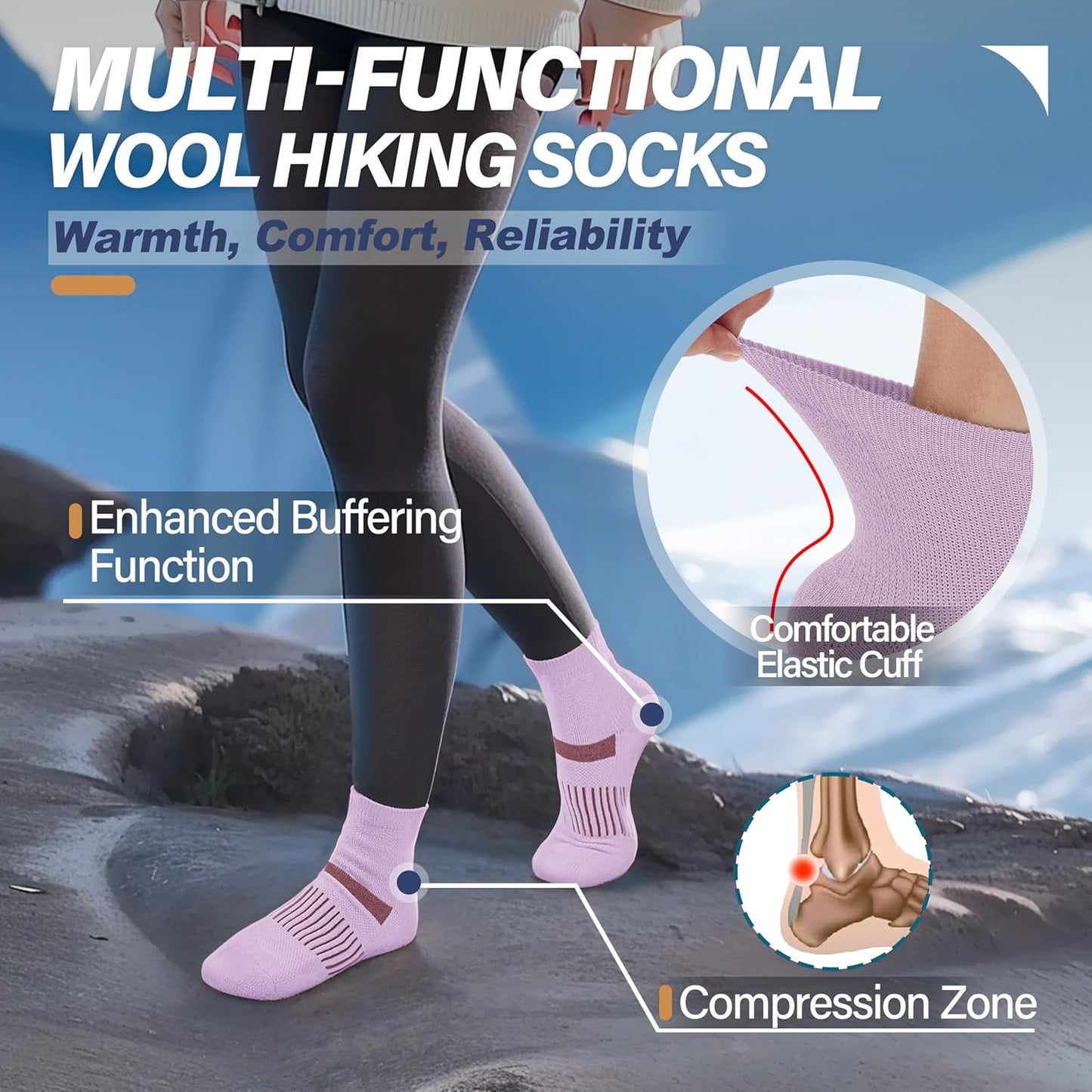 6 Pairs Merino Wool Ankle Running Hiking Socks Compression Support Breathable Thick Cushion No Show Socks for Women Men