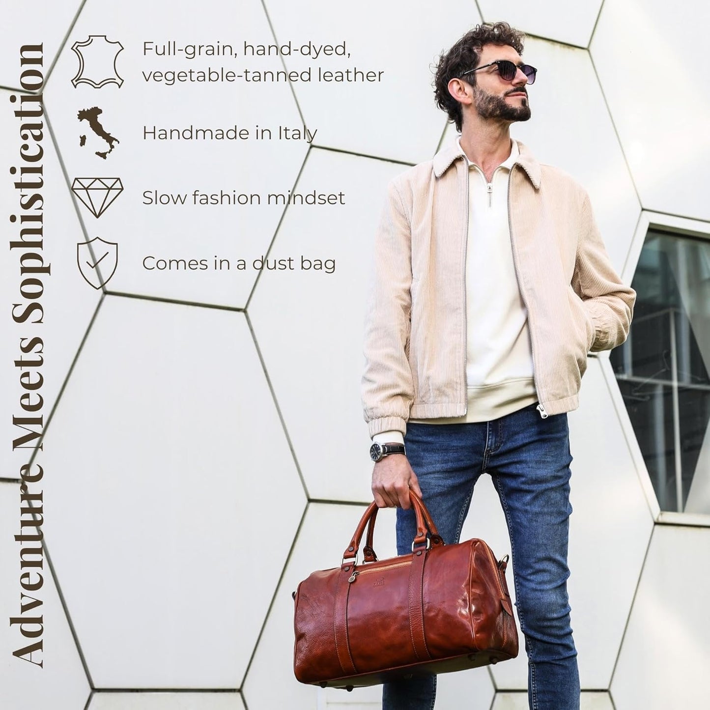 Full Grain Leather Small Duffel Bag Gym Bag Weekender Overnight Unisex Brown - Time Resistance