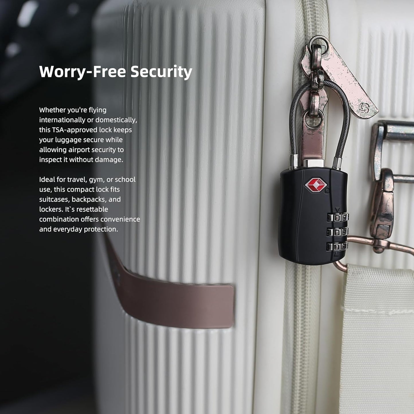 TSA Locks for Luggage, Small Padlock Combination with Cable, Luggage Locks TSA Approved, Combo Padlock with Code, for Travel Suitcase, Gym Locker, Gun Case, Backpack Zipper (Black)