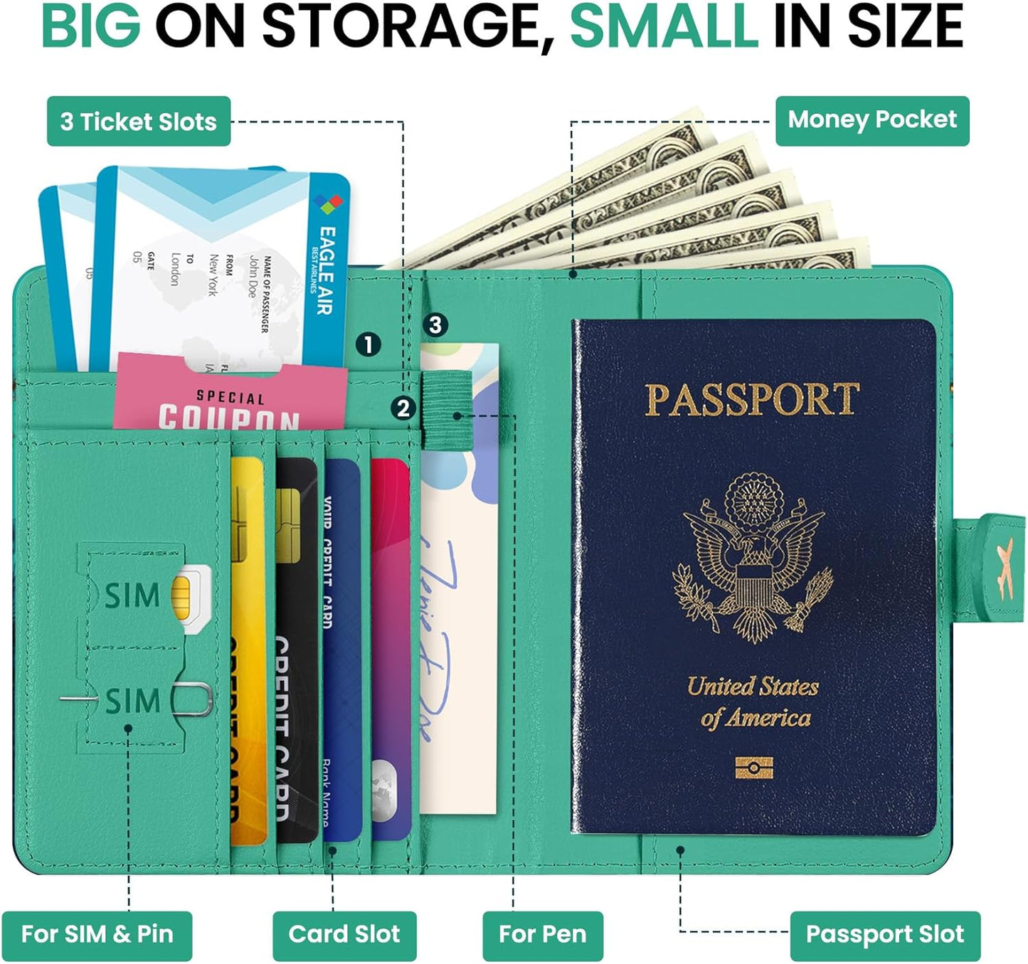 Passport Holder for Travel Essentials, RFID Blocking Leather Cover Wallet with Magnetic Closure, Aesthetic & Cute Passport Book Case for Women and Men - Coastline