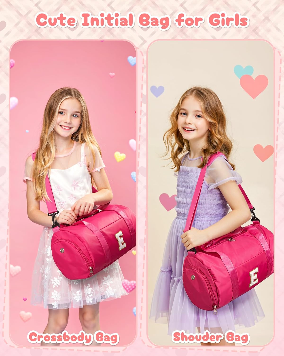 Teen Girl Gifts, Girls Travel Duffel Bag, Kids Initial Overnight Bags with Shoe Compartment, Customized Sport Gym Weekender Bag with Makeup Pouch, Holiday Gift for Teenager (Letter D)
