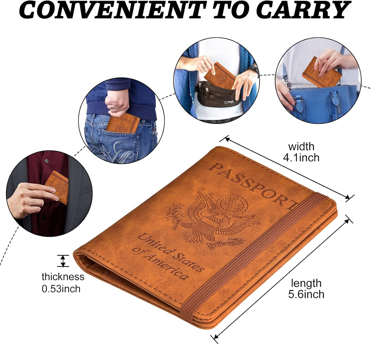 HerriaT Passport and Vaccine Card Holder Combo,Cover Case with CDC Vaccination Card Slot, Leather Travel Documents Organizer Protector, with RFID Blocking, for Women and Men