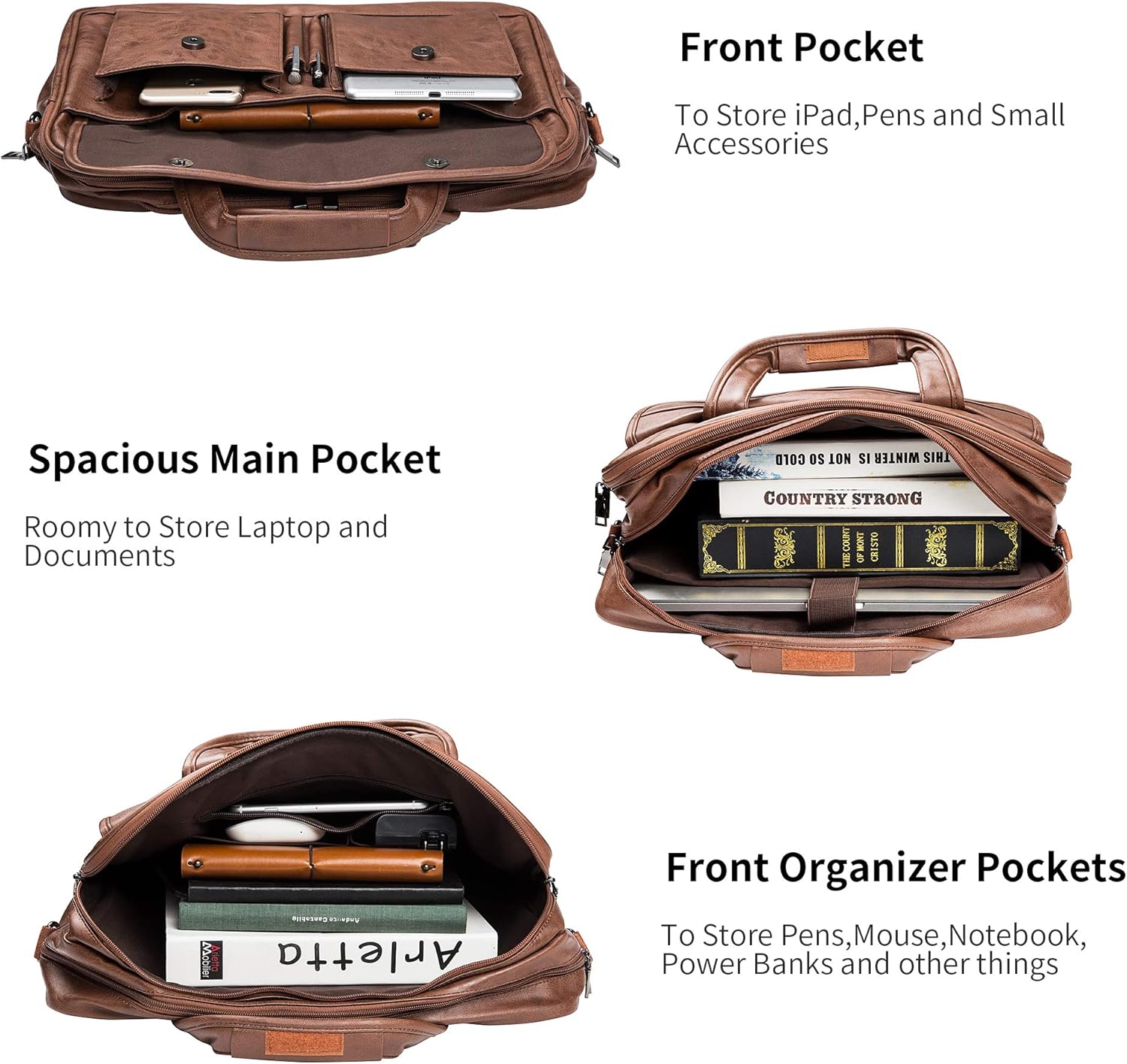seyfocnia Men's Business Travel Briefcase Leather Handmade Messenger Bags Laptop Bag