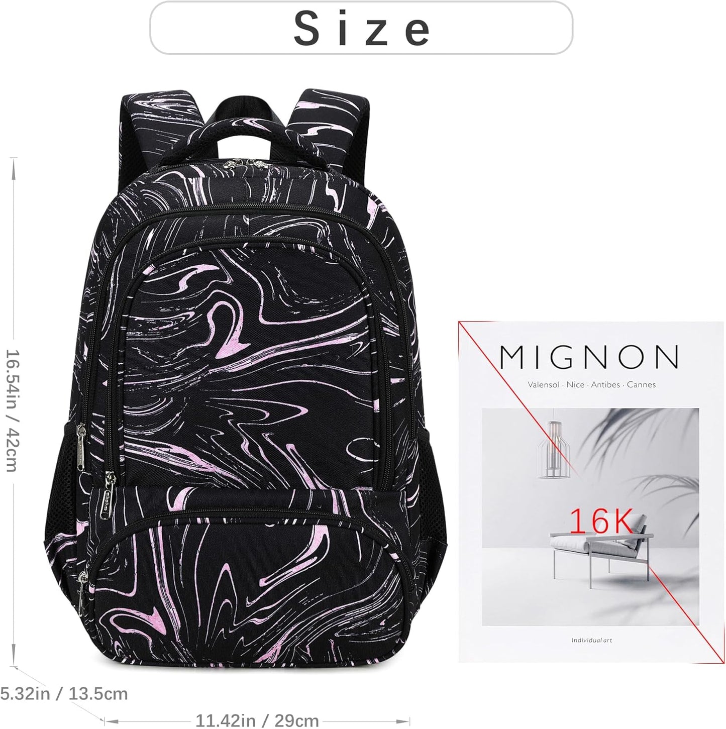 abshoo Lightweight Kids Backpack For School Girls Teens Bookbag Kindergarten Elementary School Bags (Marble Black)
