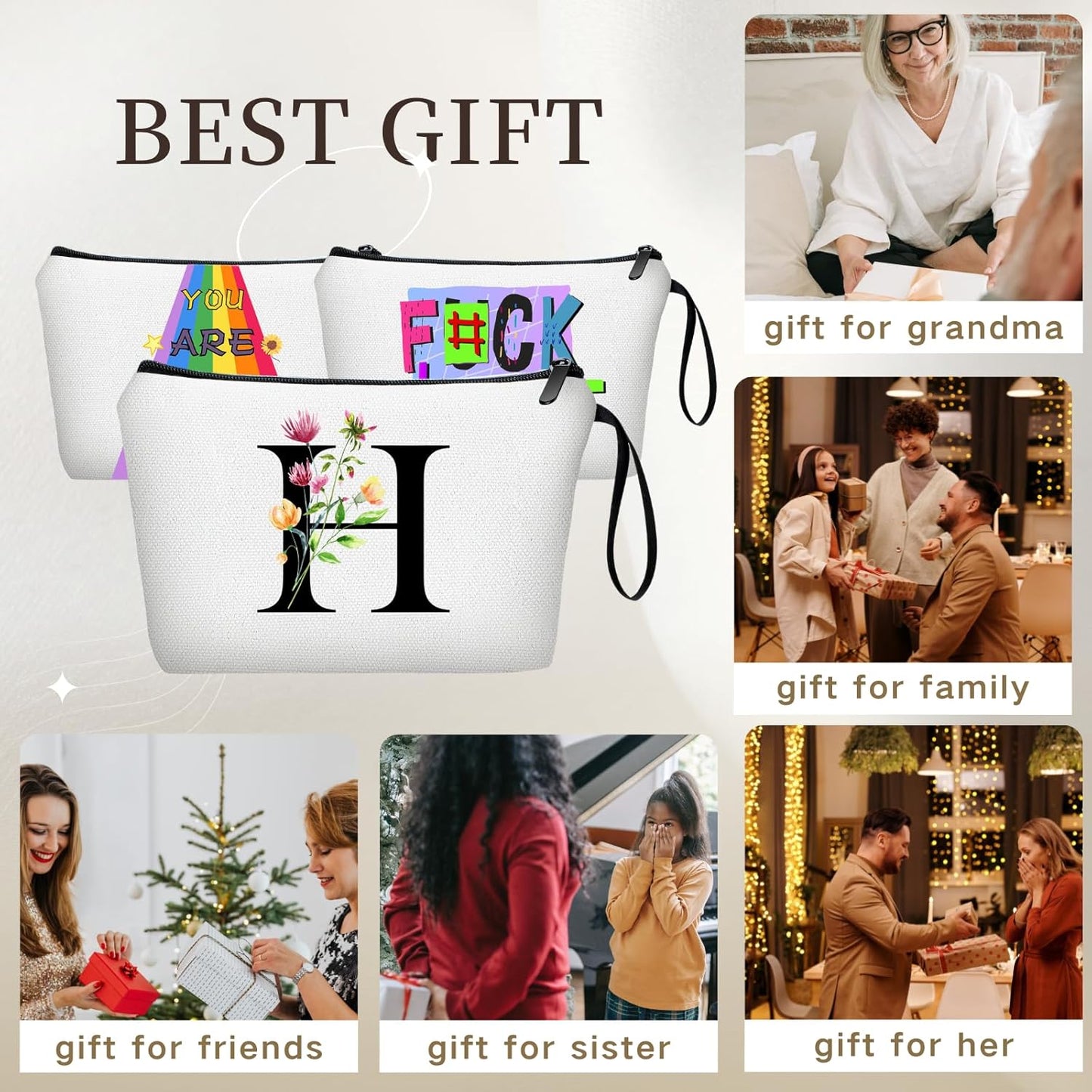 SEAMOON Bride to be Birthday Womens Unique Initial Monogram Gifts for Women Mom Personalized Travel Makeup Cosmetic Bag with Mirror Valentines Mothers Day Christmas Graduation H