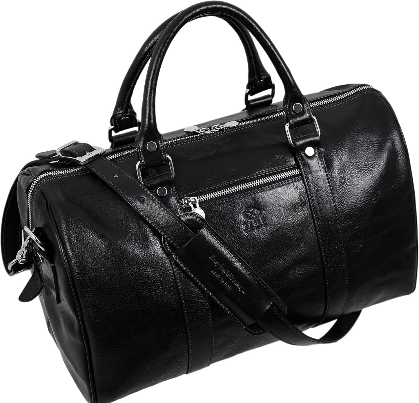 Full Grain Leather Small Duffel Bag Gym Bag Weekender Overnight Unisex Brown - Time Resistance