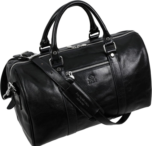 Full Grain Leather Small Duffel Bag Gym Bag Weekender Overnight Unisex Brown - Time Resistance