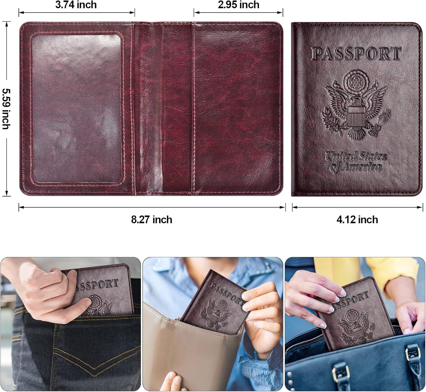 Passport Holder with Vaccine Card Slot Combo, Passport Wallet/ Cover/ Case for Women and Men(BC-Brown)
