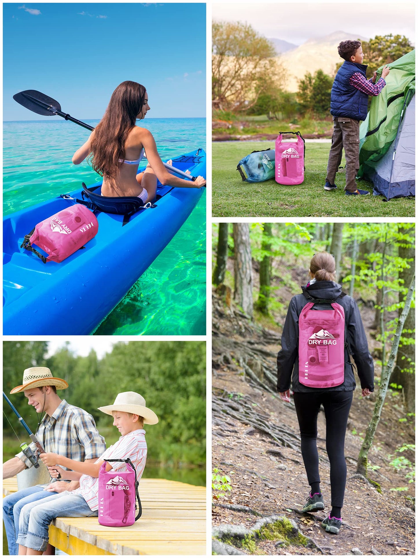HEETA Dry Bag Waterproof Backpack with Phone Case (Rose Red, 5L)