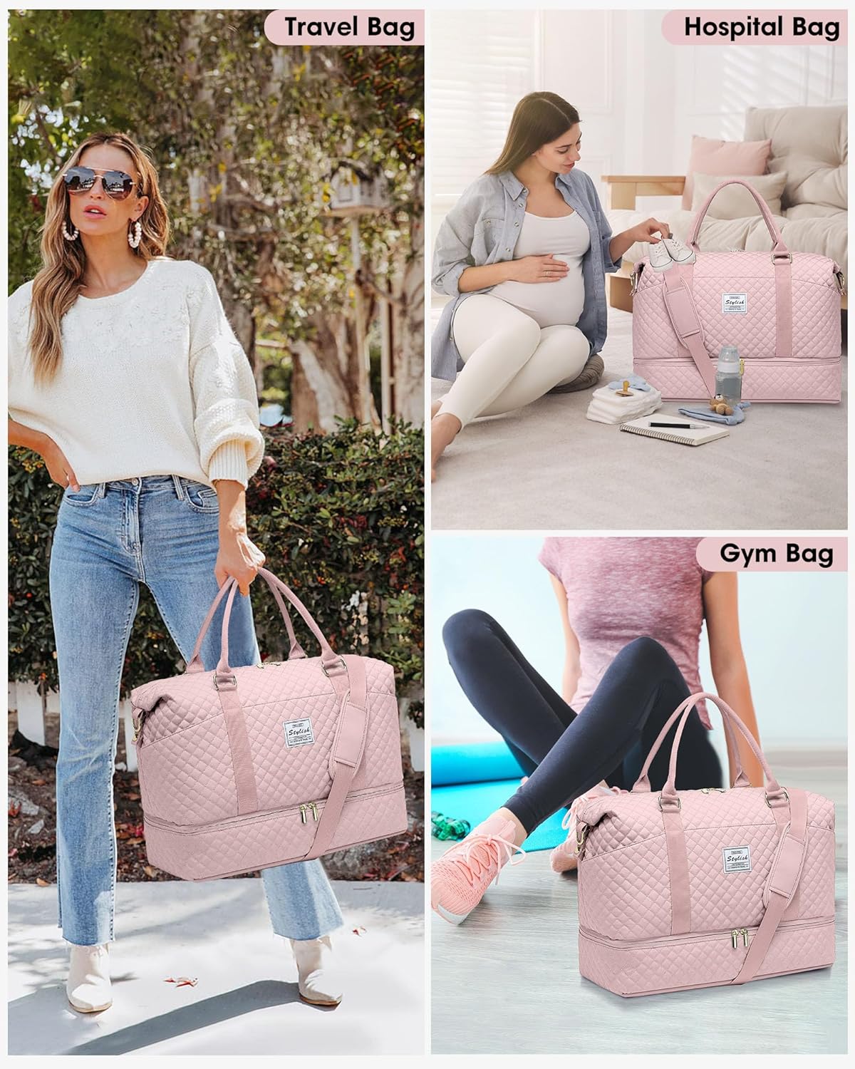 Weekender Duffle Bags for Women - Travel Duffel with Shoe Compartment, Carry On Overnight Bag, Gym
