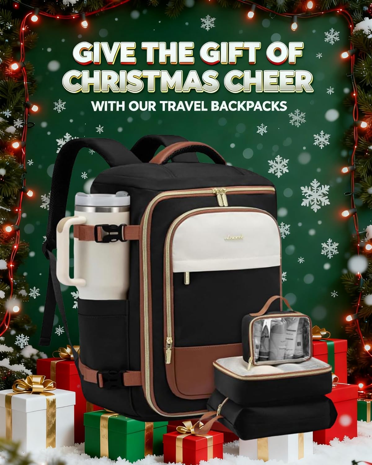 LOVEVOOK 40L Travel Backpack Carry on Flight Approved,Personal Item Bag with 3 Packing Cubes, Travel Backpack Bag for Women Fits 17" Laptop, Water-resistant Carry On Backpack for Airplanes