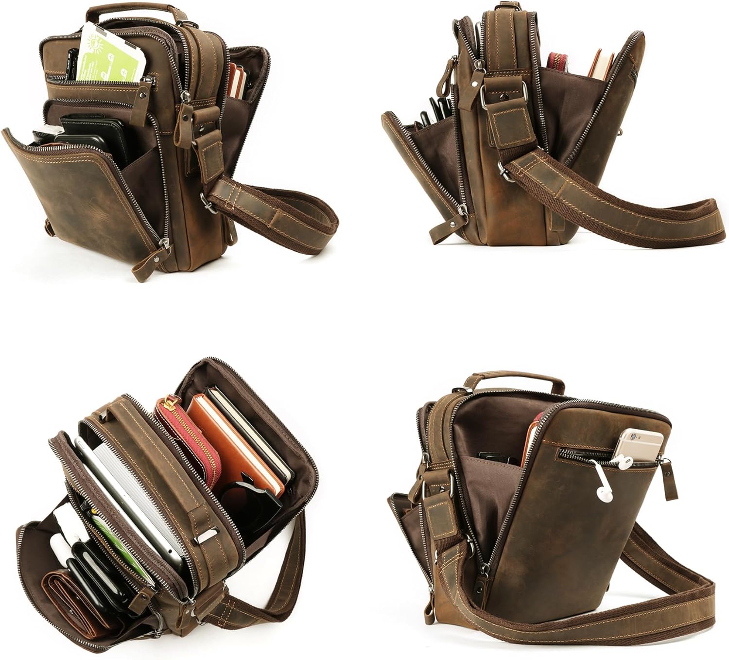 KPYWZER Genuine Leather Shoulder Bag Small Men Messenger Pack Handbag Sling Crossbody Bag Man Purse