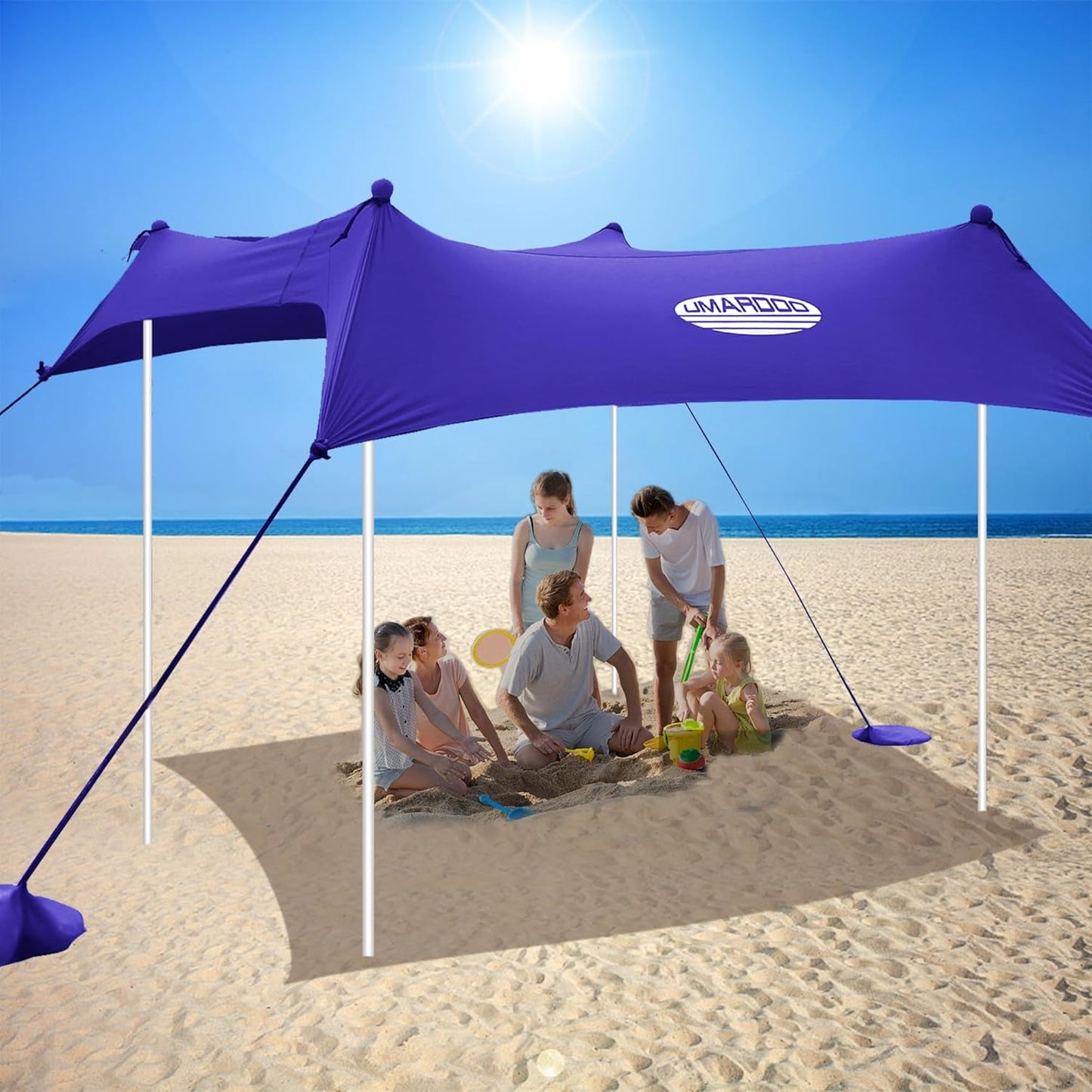 UMARDOO Family Beach Tent Canopy Sun Shade Portable 10×10FT, Large Wind Resistance Beach Sun Shelter Easy Setup with Packable Carry Bag for Outdoor Travel UPF 50+(Purple)