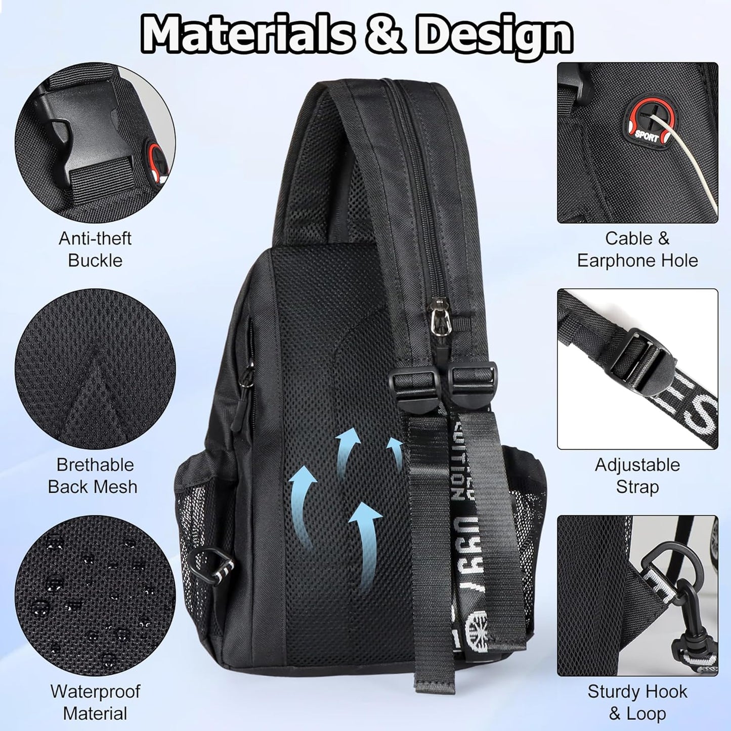 Sling Bag for Women Man, Convertible Sling Backpack with Convertible Shoulder Strap Casual Backpack Daypack for Travel, Hiking and Daily Commute, (Black, Large)