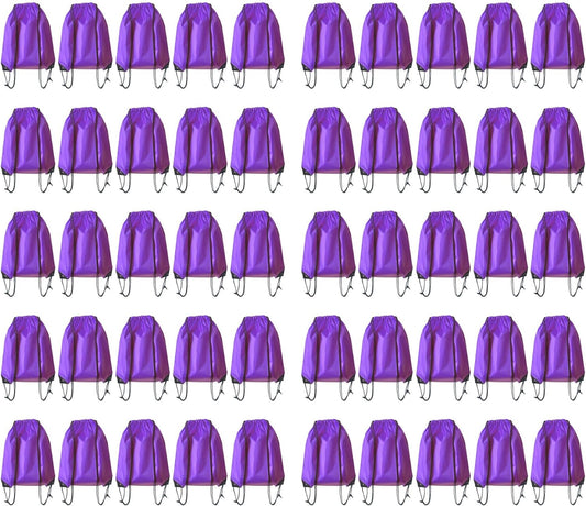 Drawstring Backpack Bulk 50 Packs Draw String Bags for Gym Sports Trip Pedestrianism ride Cinch Sack DIY for Women Men (purple)