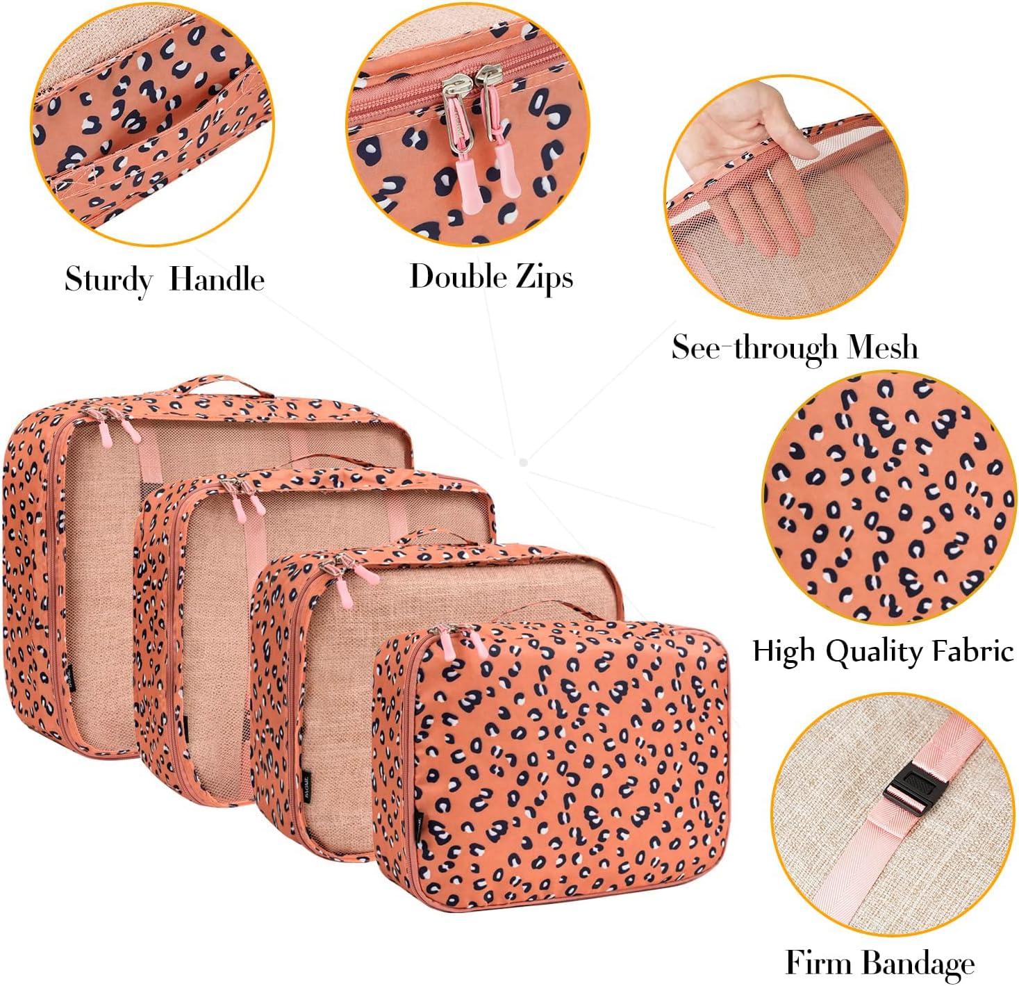 BAGAIL 8 Set Packing Cubes Luggage Packing Organizers for Travel Accessories-Pink Leopard