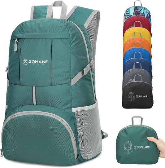 ZOMAKE Lightweight Packable Backpack 35L, Light Foldable Backpacks Water Resistant Collapsible Hiking Bag, Compact Folding Day Pack for Travel Camping(Dark Green)
