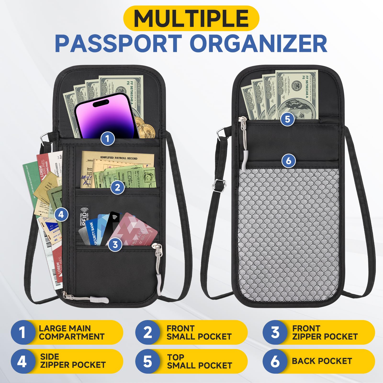 Desing Wish RFID Blocking Passport Holder for Travel Neck Wallet with Adjustable Lanyard 6