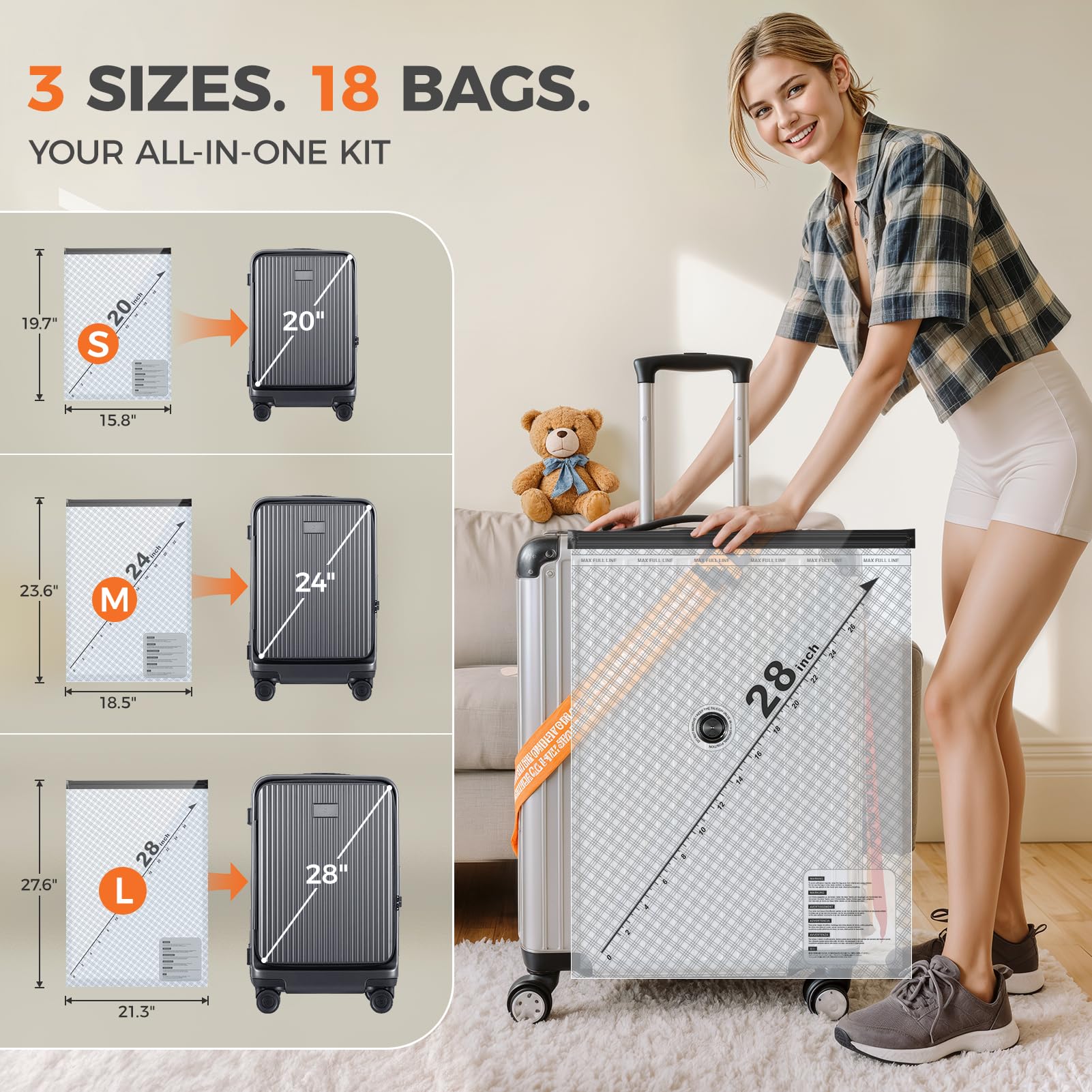 Nicetree 18-Pack Vacuum Bags for Travel with Rechargeable Pump, 3 Sizes