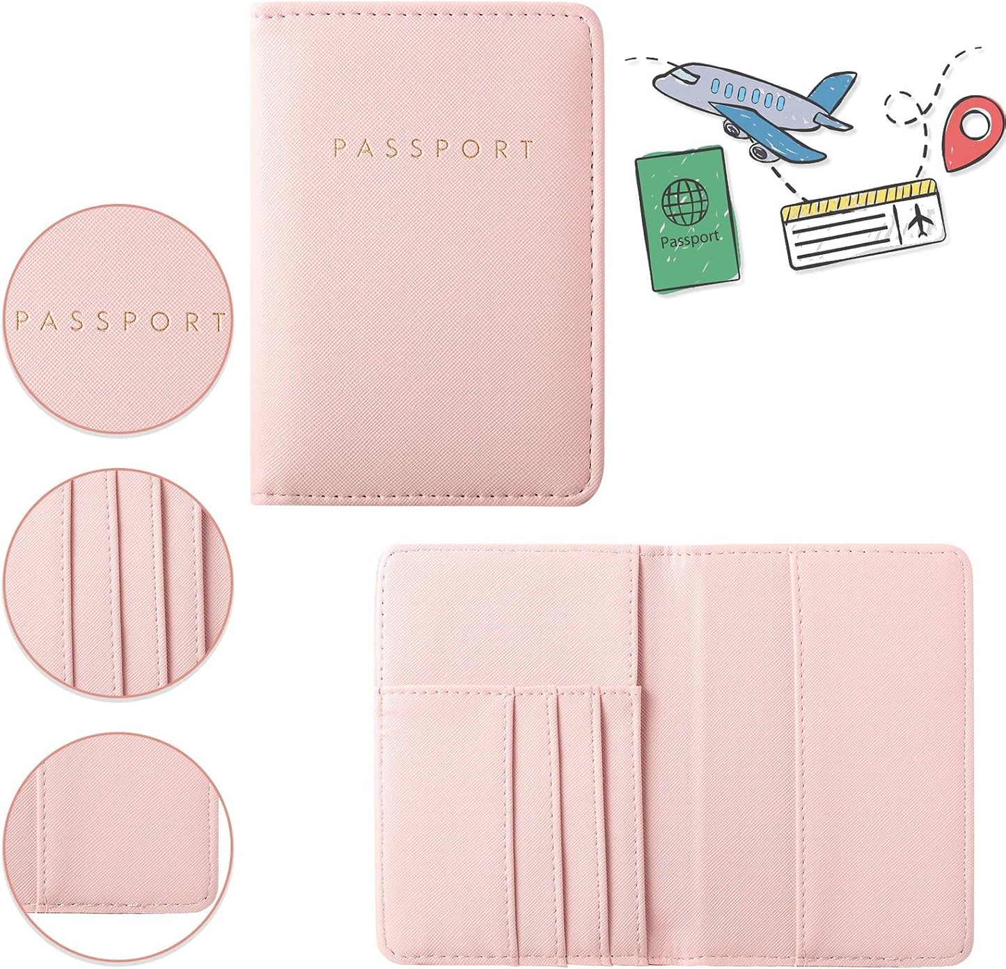 Frienda 2 Pieces Bridal Passport Covers Holder Waterproof Leather Holder Covers Travel Wallet Passport Case for Women and Men