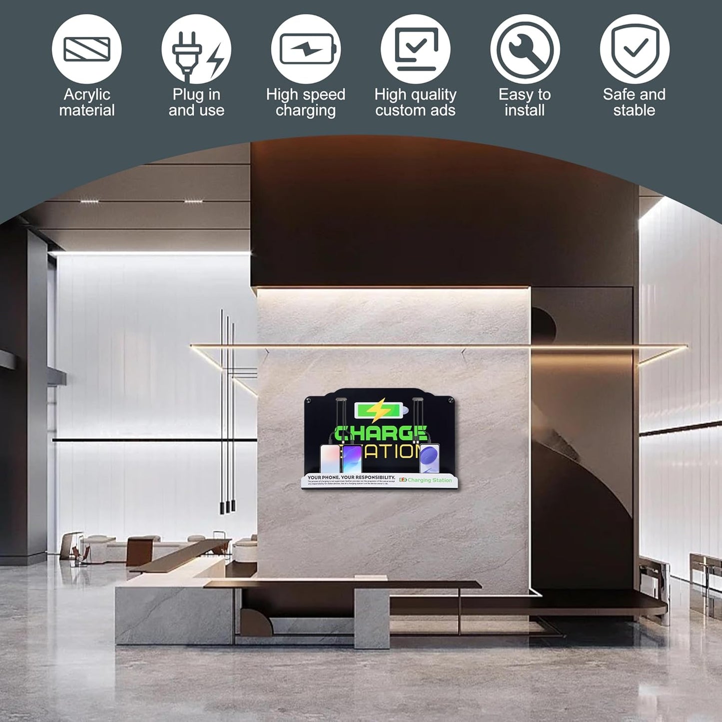 Wall Mount Charging Station with 8 Ports Phone Charger with Type-C,Android Port | Applicable for
