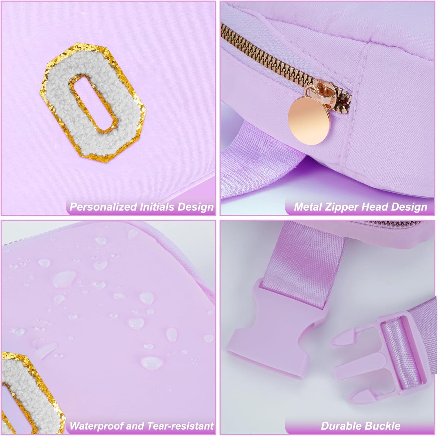 Belt Bag Fanny Pack Crossbody Bags with Initials Cute Stuff Birthday Gifts for Teenager Girls Trendy Stuff - White O,Lavender Bag