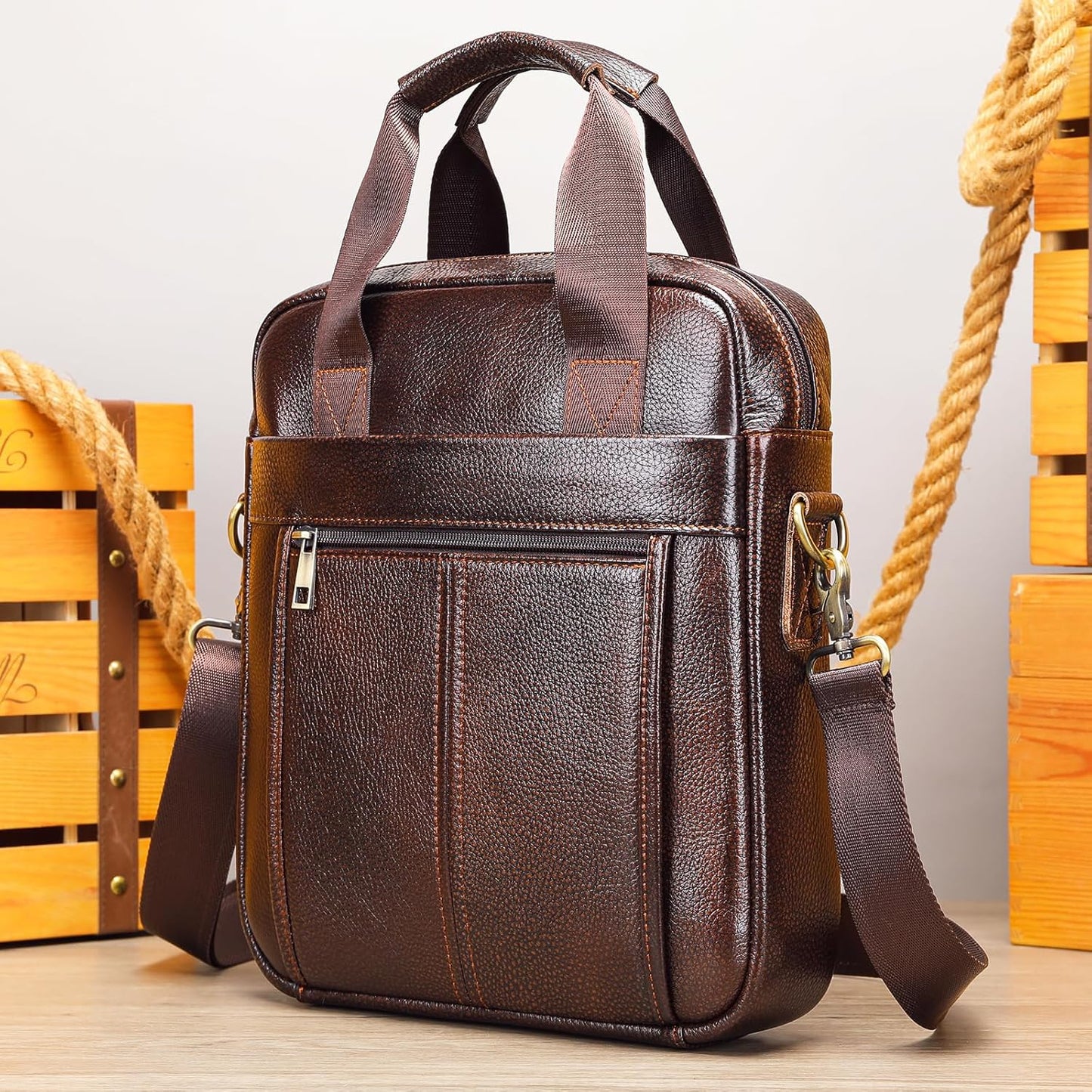 LUKZIJAES Genuine Leather Shoulder Messenger Bag for Men Adjustable Shoulders Sling Crossbody Bags