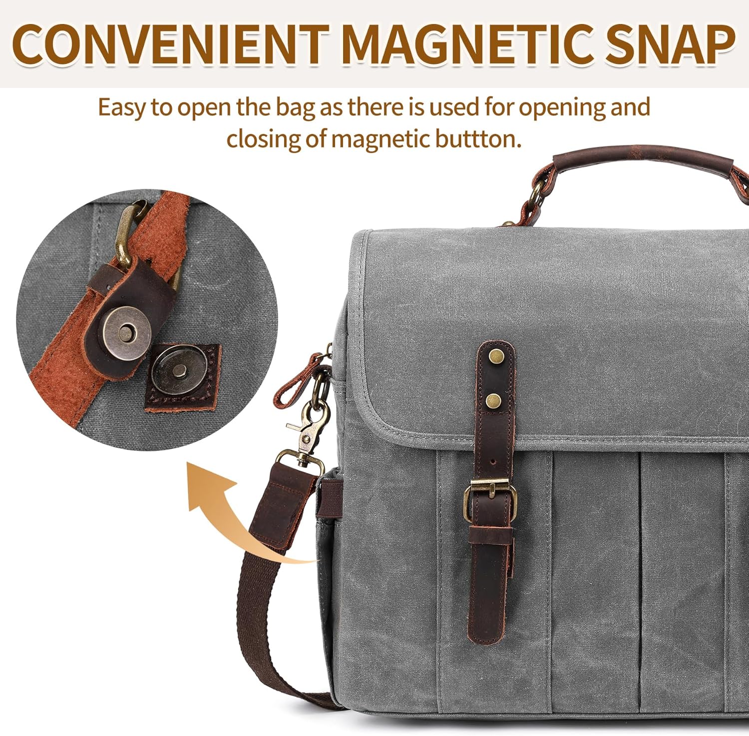 Messenger Bag for Men 15.6 Inch Vintage Canvas Genuine Leather Briefcase for Men Laptop Bag Satchel