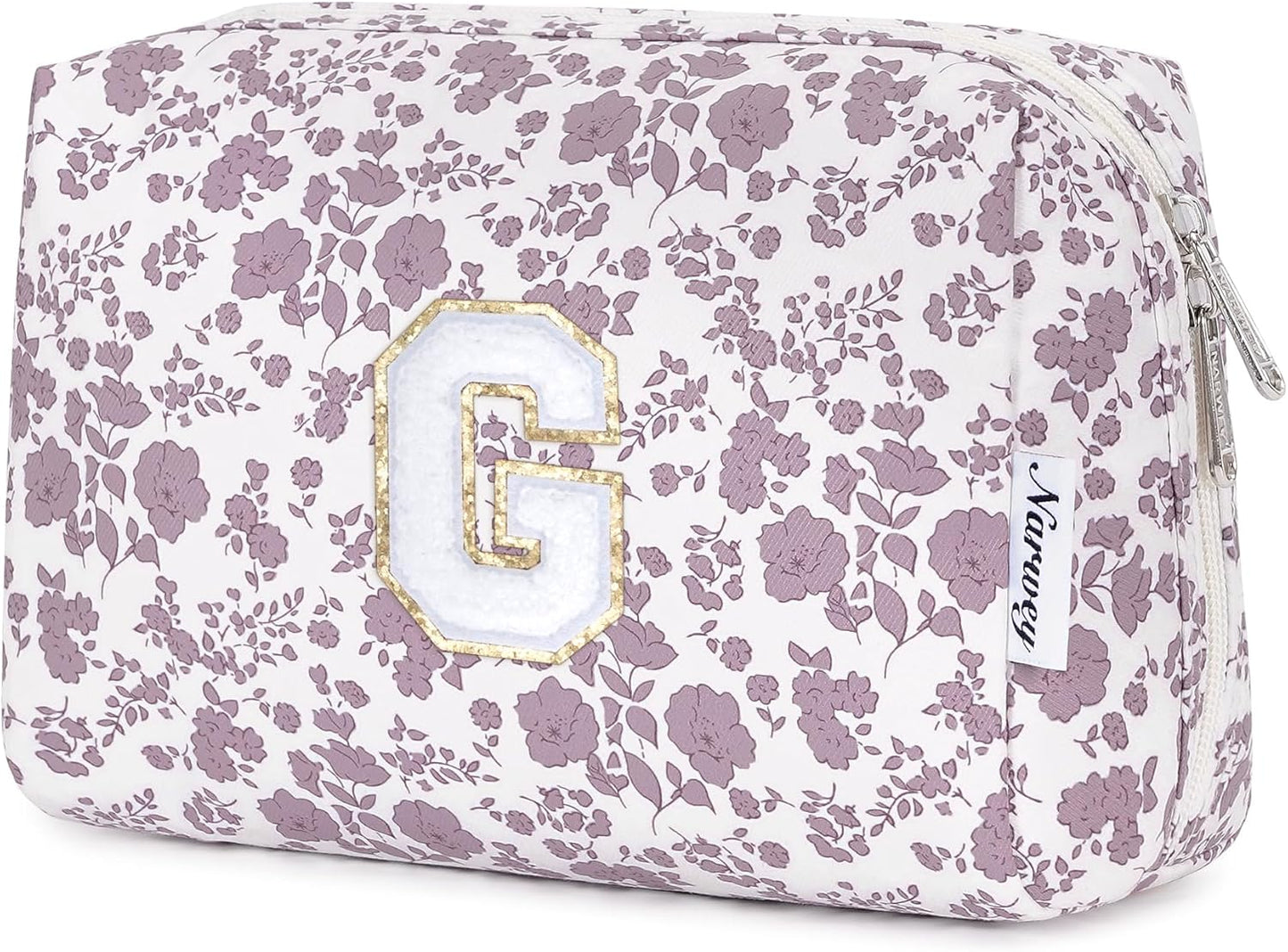Narwey Birthday Gifts for Teen Girls Kids Women Personalized Initial Floral Makeup Bag Cute Cosmetic Trendy Stuff 6 8 10 11 12 13 14 16 18 Years Old Travel Toiletry Bag (Little Dusty Pink Flower G)