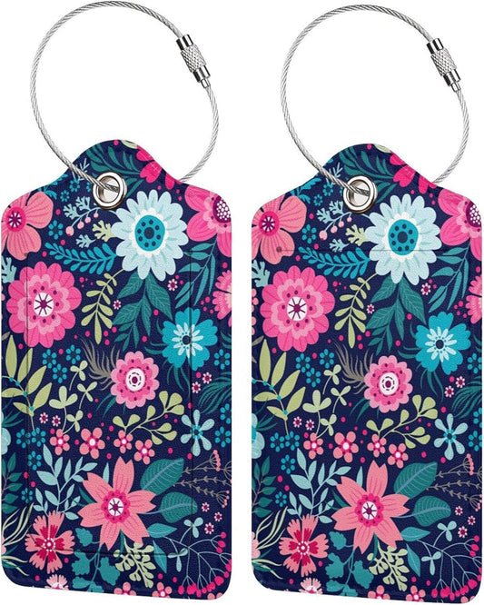 Tropical Flower 2 Pcs Luggage Tags, Privacy Cover Id Label with Stainless Steel Loop and Address Card for Suitcases & Travel Bags