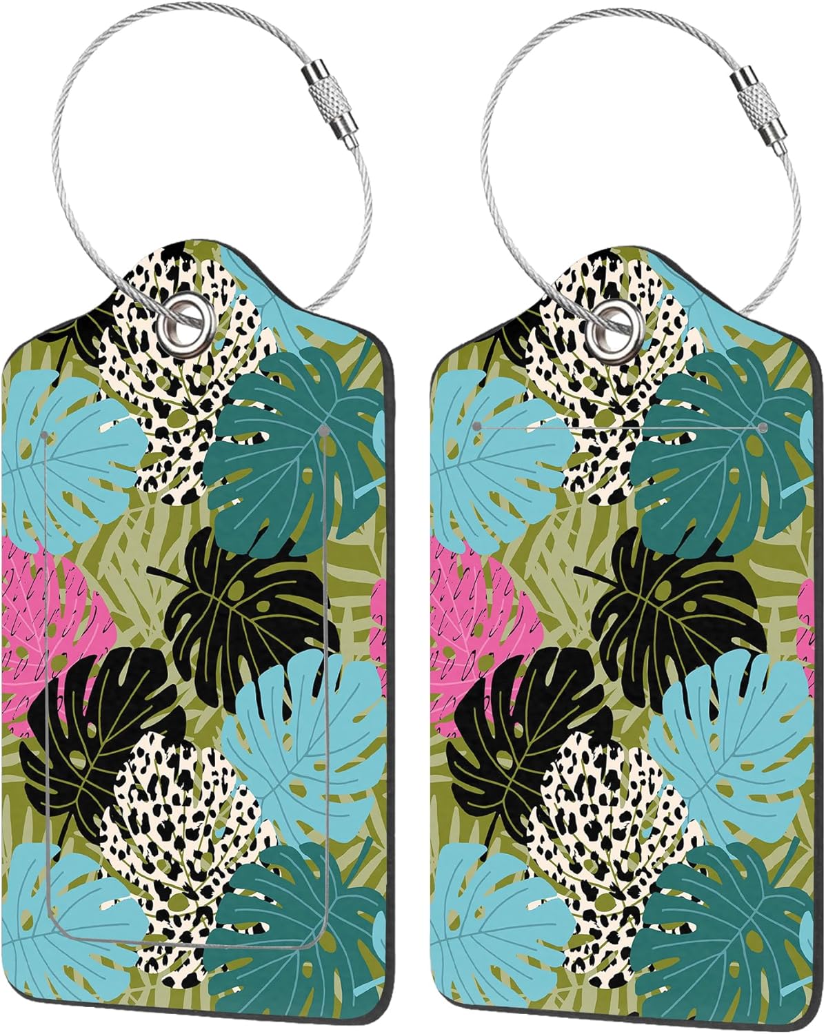 Luggage Tags for Suitcase,2 Pack Tropical Palm and Monstera Leaf Luggage Tag with Privacy Flap,Name ID Label and Metal Loop for Women Men Girls Baggage Bag Backpack Instrument