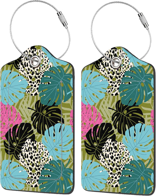 Luggage Tags for Suitcase,2 Pack Tropical Palm and Monstera Leaf Luggage Tag with Privacy Flap,Name ID Label and Metal Loop for Women Men Girls Baggage Bag Backpack Instrument