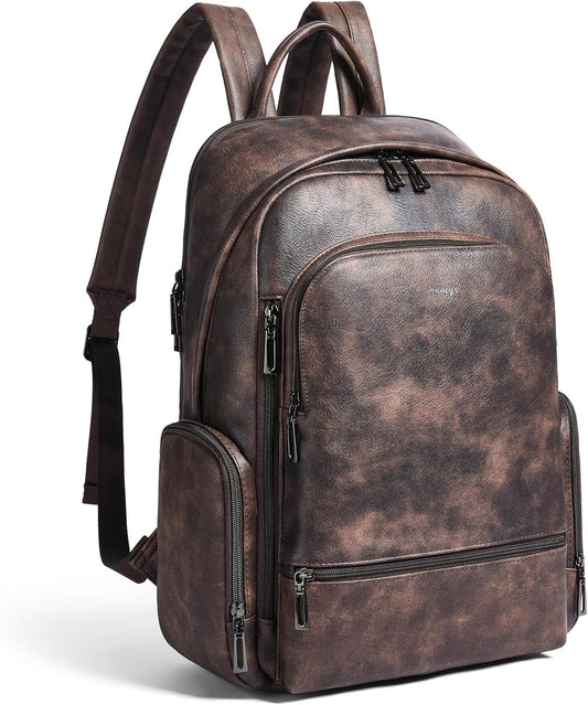 Computer Backpack for Women Soft Leather Back pack with 15.6 inch Laptop Compartment, Designer Ladies Travel Backpack, Coffee