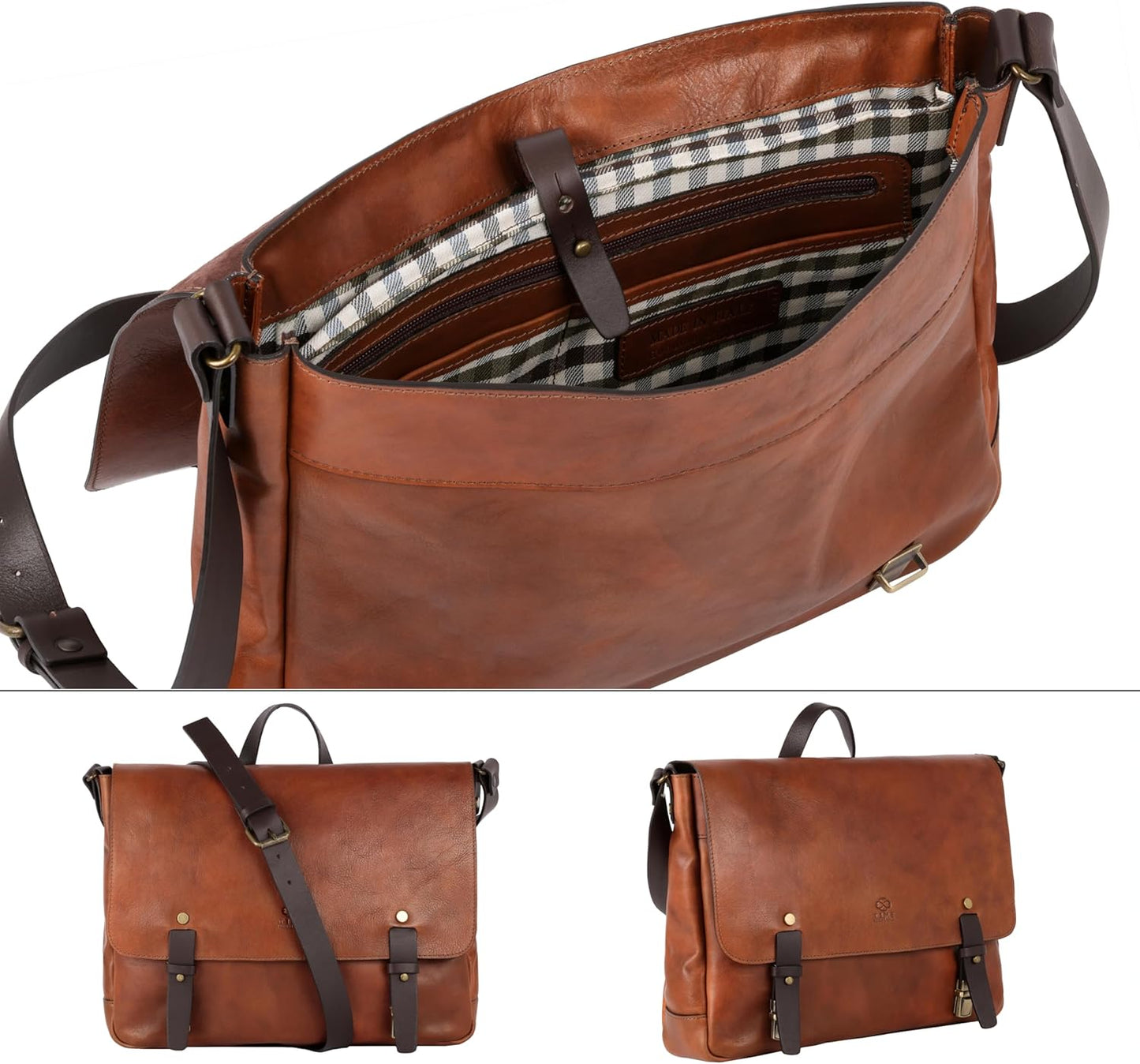 Time Resistance Leather Briefcase Messenger Bag for Laptop Full Grain Leather Shoulder Bag for Men and Women