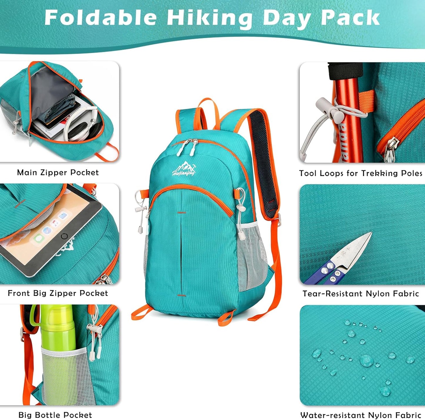 20L Small Hiking Backpack, Lightweight Foldable Daypack Water-resistant Travel Camping Packable Backpack