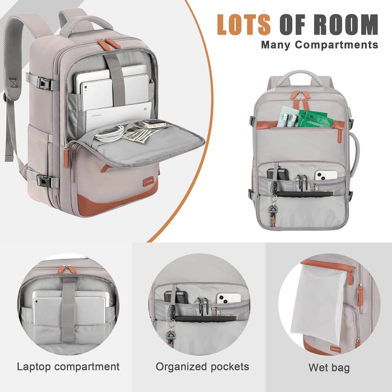 40L Travel Backpack with USB Charging Port, Water-Resistant Carry On Backpack for Men Women