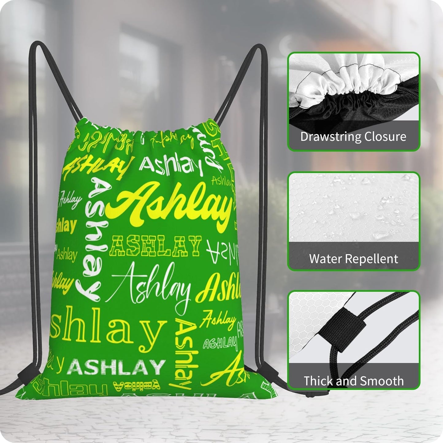 Personalized Drawstring Bag with Your Name Drawstring Backpack for Men Women Small Gym Beach Shopping Sport Yoga Bag (Custom Name-3)