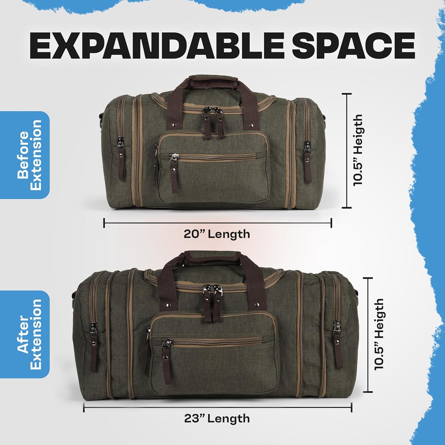Duffle Bag for Travel 20–23” Expandable (40L) – Lightweight Water-Resistant Carry On Weekender with Multiple Pockets & Shoulder Strap – Airline Approved Travel Duffel Bags for Men & Women