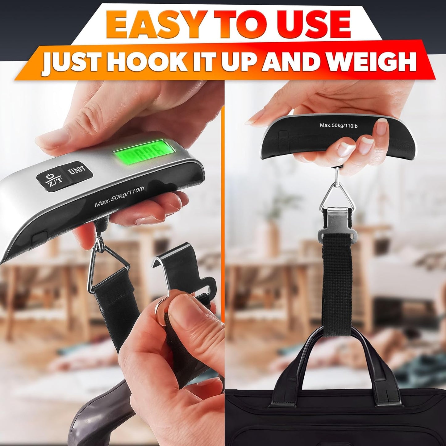 Luggage Weight Scale for Packages - Hanging Scales for Weighing Packages Portable Luggage Scale Travel Essentials 110lb/50kg - Small Suitcase Scale for Travel Accessories for Women & Men