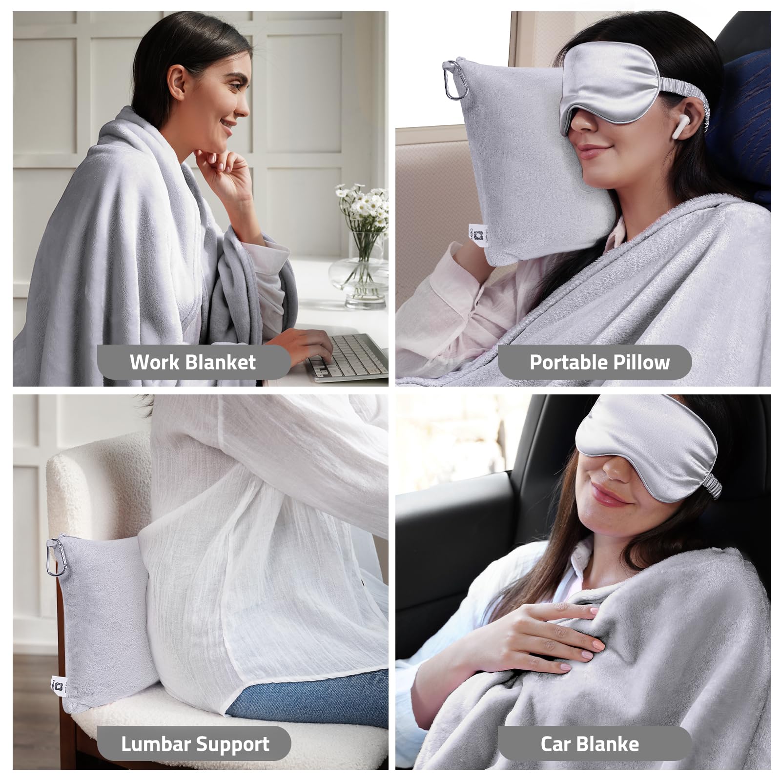ENZOLVE Travel Blanket Pillow,Airplane Blanket Compact with Bag Eye Mask, Ultra-Soft,Warm &