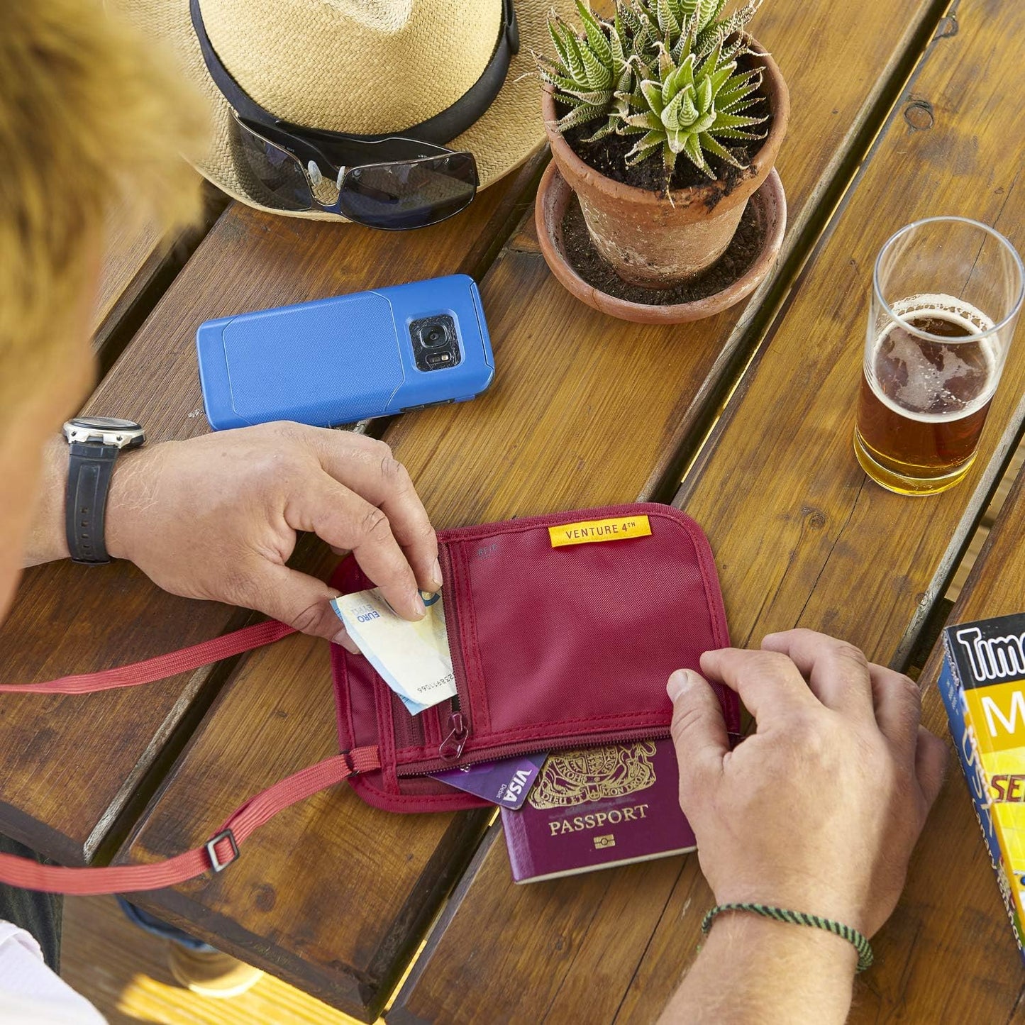 VENTURE 4TH RFID Blocking Travel Neck Wallet - Security Neck Pouch Passport Holder with Nylon Lining (Red)