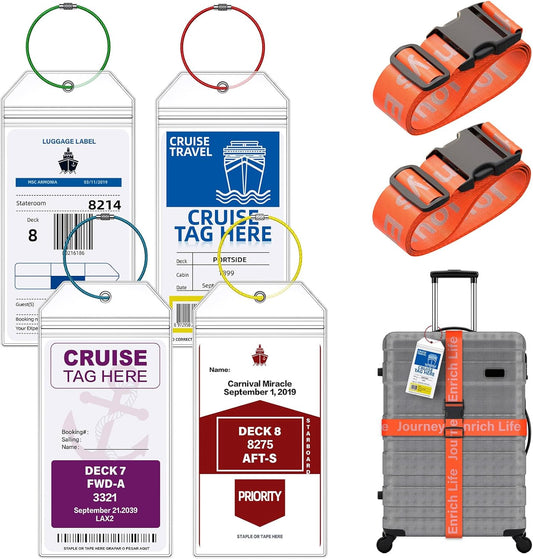 Clear Waterproof Cruise Luggage Tag Holder and Luggage Strap for Carnival, MSC, Costa, NCL & Princess Cruise Ships, Cruise Ship Travel Essential for 2025-2026 (Orange)