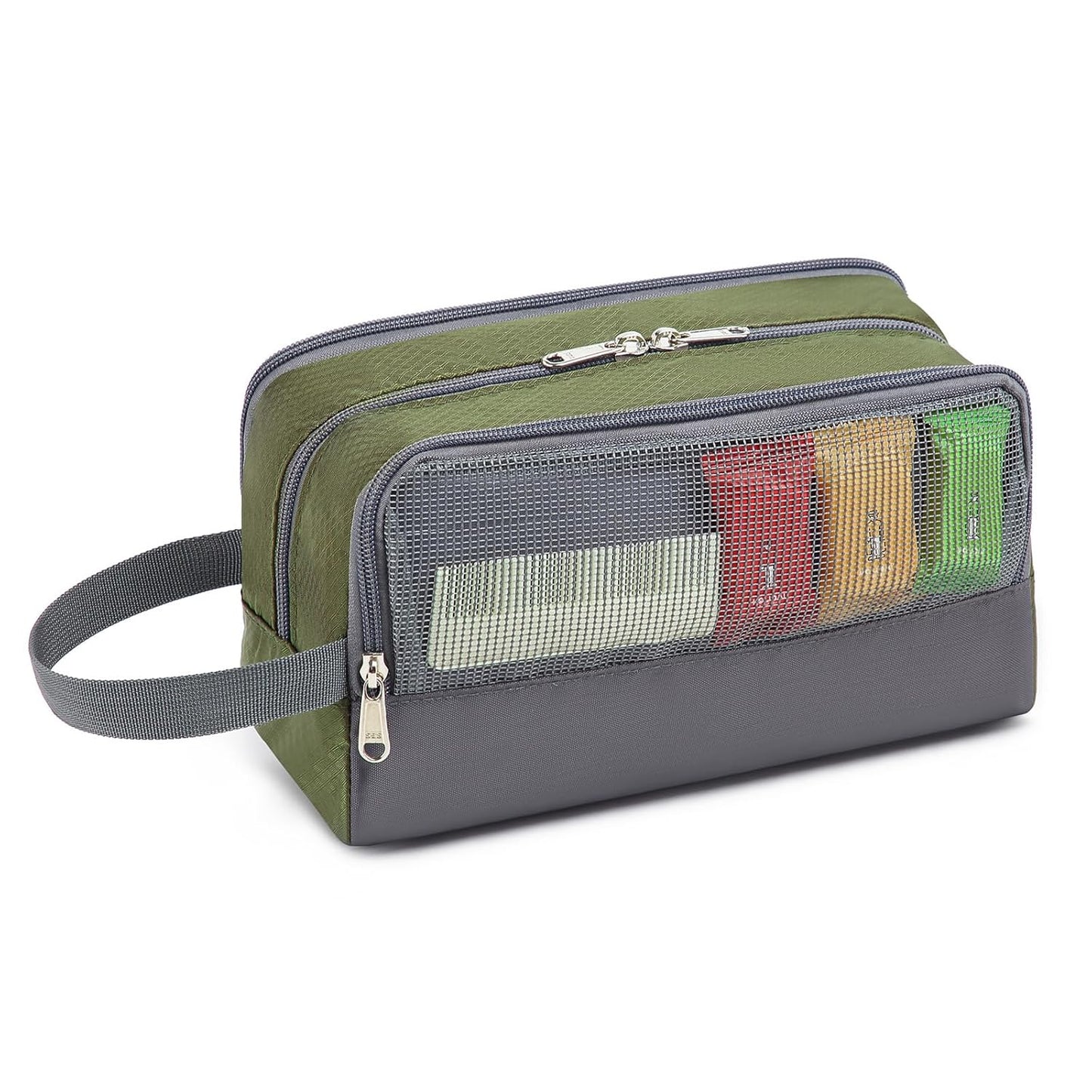 Yeiotsy Boys Toiletry Bag - Kids Travel Dopp Kit with Mesh Pockets, Compact Organizer for Gym, Camping, Hiking (Army Green)