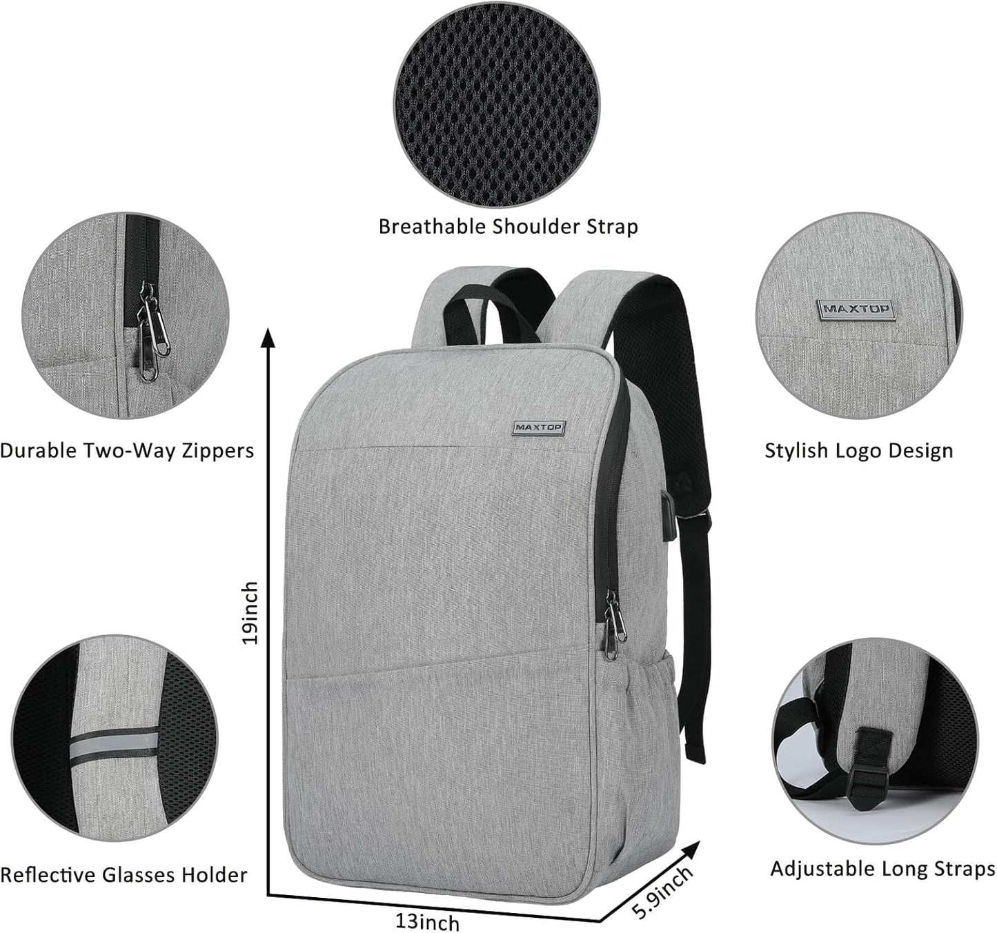 MAXTOP Laptop Backpack Bookbag Backpack with USB Charging Port Anti-Theft[Water Resistant] Work College Business Travel Computer Backpack for Men Women Fits up to 17" Notebook