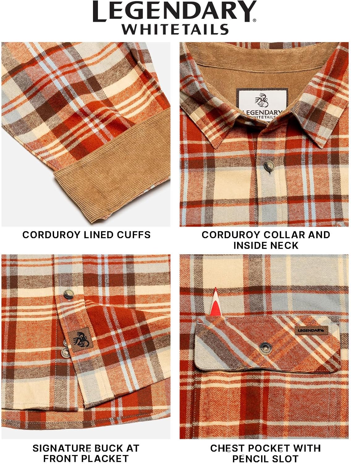 Legendary Whitetails Men's Flannel Shirt Long Sleeve Button Down 100% Cotton